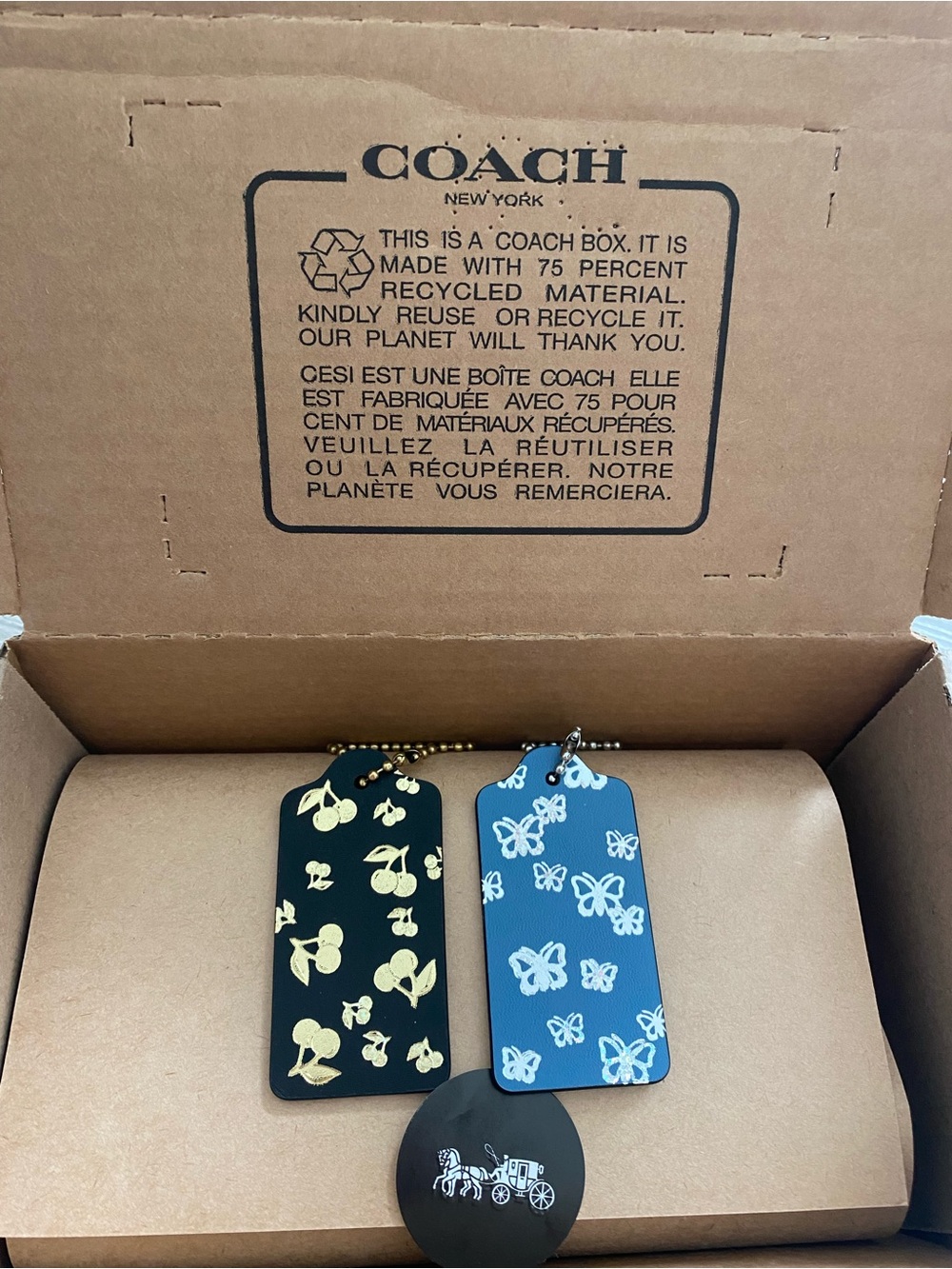 Coach Large Custom Hangtags in Black with Cherries & Blue with Butterflies